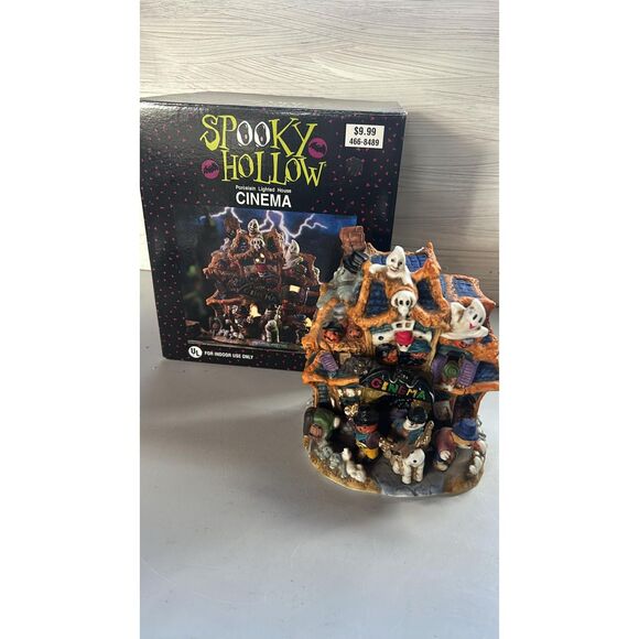 Vintage 2000 Spooky Hollow Halloween Porcelain House Cinema No Cord - Picture 1 of 9